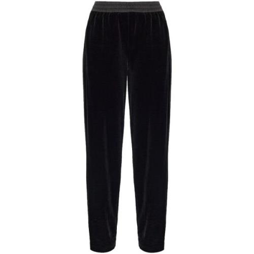 Zwarte Fluweel Hoge Taille Rechte Pijp Broek Emporio Armani , Black , ...