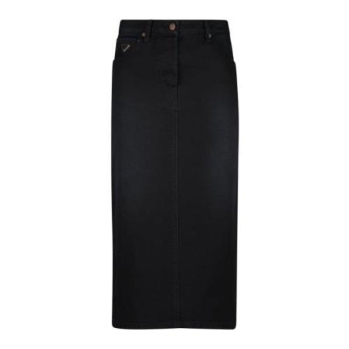 Zwarte Denim Rok Herfst-Winter Collectie Prada , Black , Dames