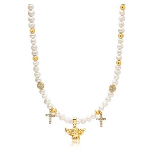 Men's Angel Pearl Choker Nialaya , Yellow , Heren