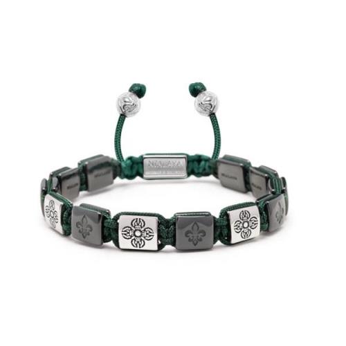 Men`s Ceramic Flatbead Bracelet in Green and Silver Nialaya , Multicol...