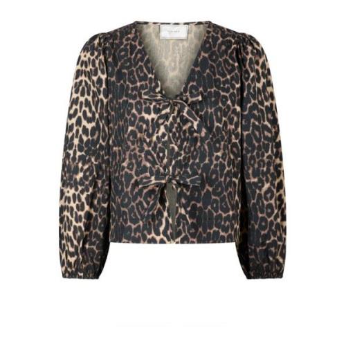 Luipaardprint Blouse met Strikdetail Neo Noir , Brown , Dames