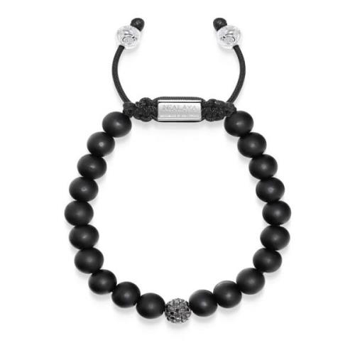 Men's Black Diamond Beaded Bracelet with Matte Onyx Nialaya , Gray , H...