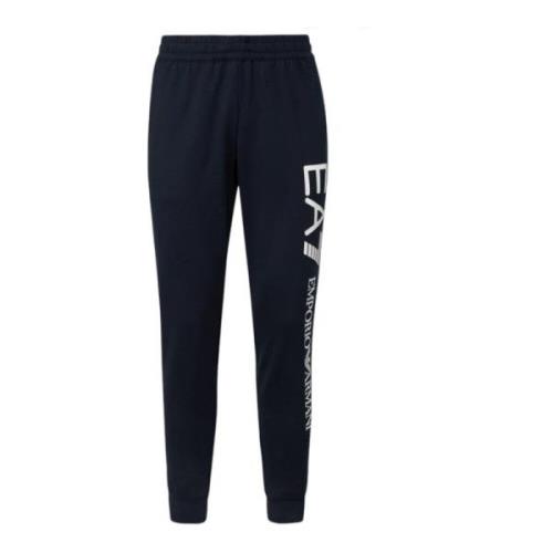 Blauwe Katoenen Jogger met Wit Logo Emporio Armani EA7 , Blue , Heren