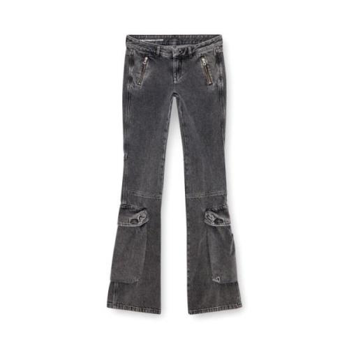 Flared Denim Jeans met ritssluiting zakken Diesel , Gray , Dames