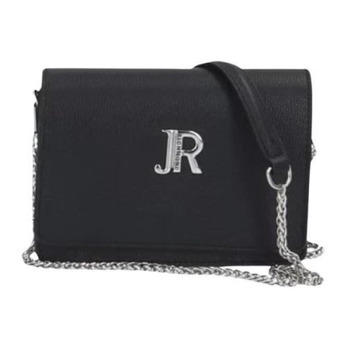 Zwarte schoudertas met zilveren logo John Richmond , Black , Dames