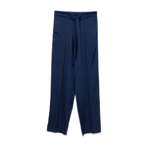 Blauwe Satijnen Broek met Elastische Taille Emporio Armani , Blue , Da...