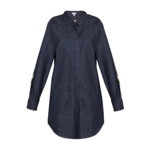 Blauwe Denim Overhemdjurk met Kettingen Loewe , Blue , Dames