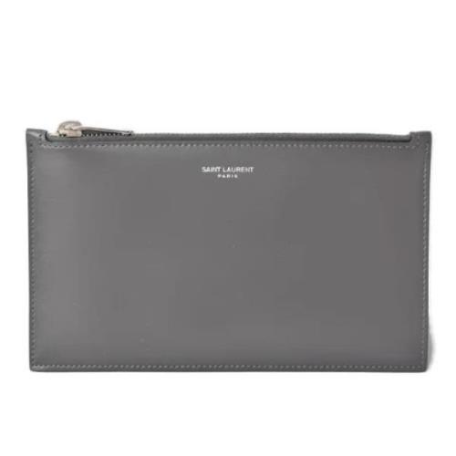 Pre-owned Leather clutches Yves Saint Laurent Vintage , Gray , Dames