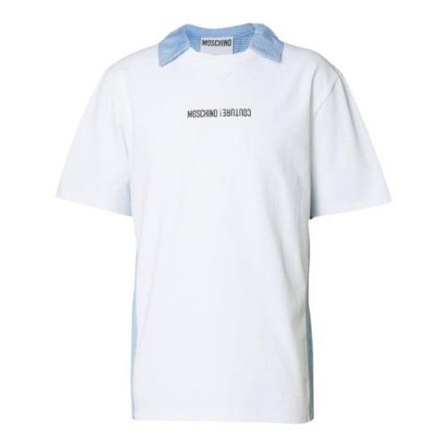 Blauw en wit katoenen T-shirt Moschino , White , Heren