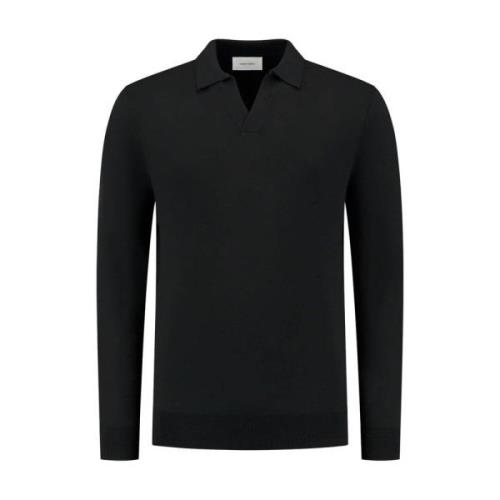 Knooploze Polo Gebreide Trui Pullover Pure Path , Black , Heren