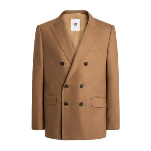 Dubbelborstig Beige Flanel Kasjmier Blazer PT Torino , Brown , Heren