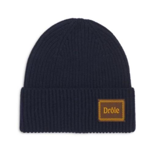 Navy Wol Beanie Muts Drole de Monsieur , Blue , Heren