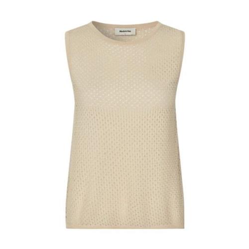 Beige Gebreide Mouwloze Top met Gaten Modström , Beige , Dames