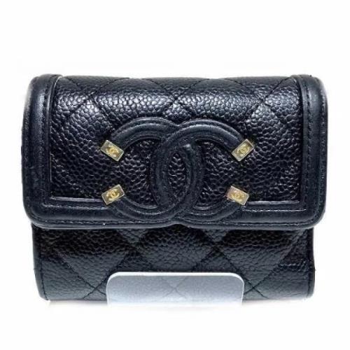 Pre-owned Leather wallets Chanel Vintage , Black , Dames