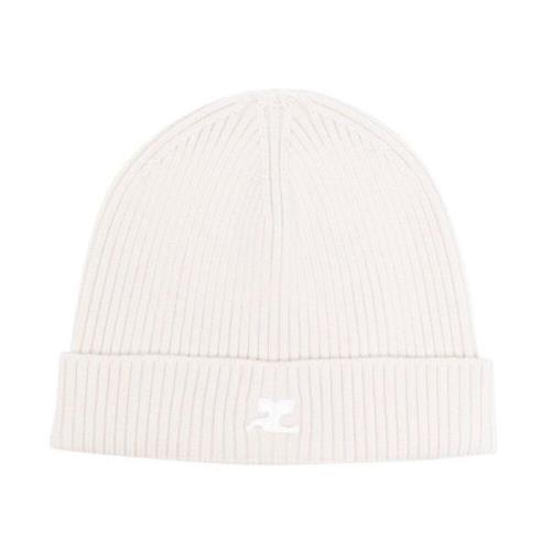 Logo-Patch Ribgebreide Beanie Courrèges , Beige , Dames