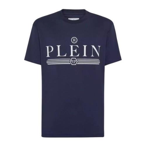 Navy Logo T-shirt Ronde Hals Korte Mouw Philipp Plein , Blue , Heren