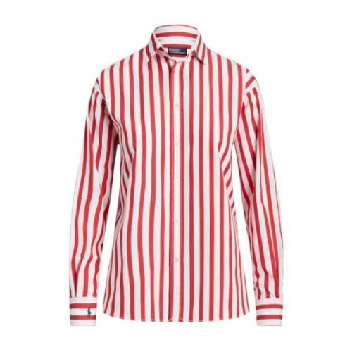 Katoenen shirt met strepen en logo Ralph Lauren , Red , Dames