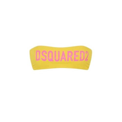 Gele Bikini Top met Logoband Dsquared2 , Yellow , Dames