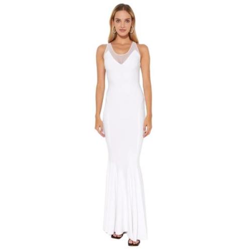 Witte Maxi Jurk Mesh Inzet V-Hals Norma Kamali , White , Dames