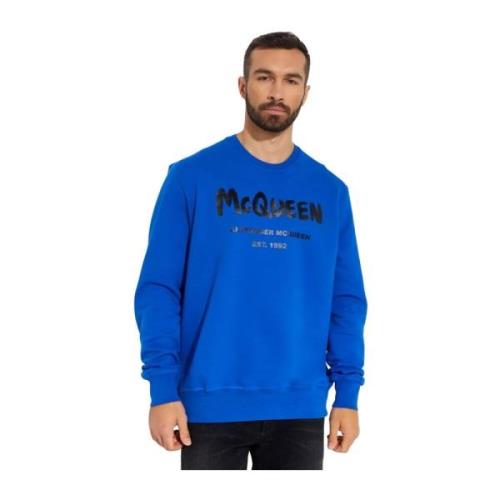 Blauwe Logo Sweater Ronde Hals Geribbeld Alexander McQueen , Blue , He...