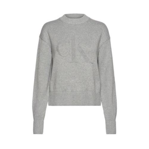 Grijze Crewneck Sweater met Monogram Calvin Klein Jeans , Gray , Dames