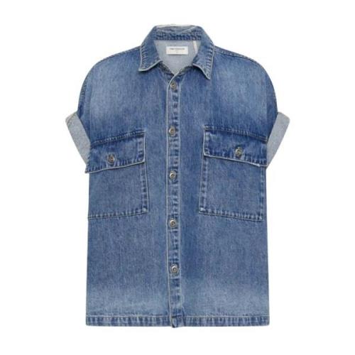 Denim korte mouw oversized overhemd One Teaspoon , Blue , Dames