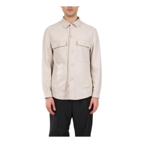 Overshirt van zuivere wol met knopen Hugo Boss , Beige , Heren