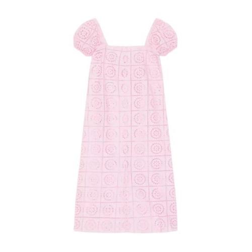 Roze Midi Jurk met Pofmouwen Ganni , Pink , Dames