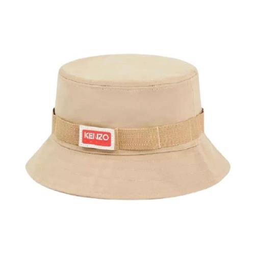 Beige Bucket Hoed met Logo Kenzo , Beige , Unisex