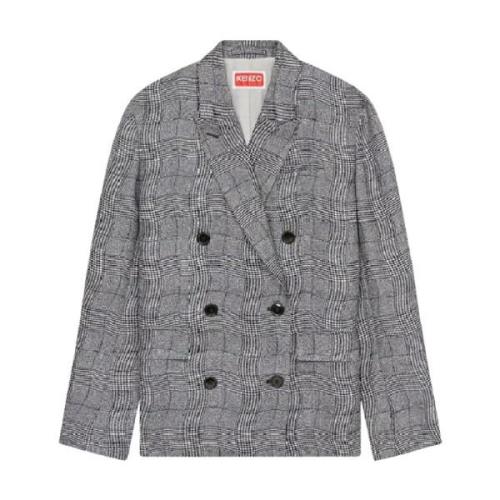 Geruite Oversized Double-Breasted Blazer Kenzo , Gray , Dames