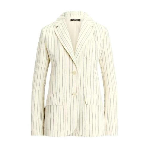 Roomwit Gestreepte Blazer Ralph Lauren , Beige , Dames