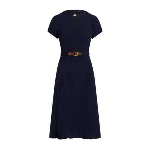 Navy blauwe midi jurk met riem Ralph Lauren , Blue , Dames