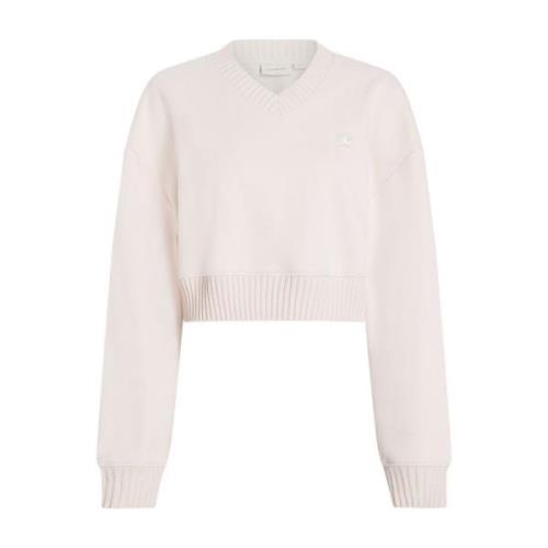 Roze Crop Sweater met V-hals Calvin Klein Jeans , Pink , Dames