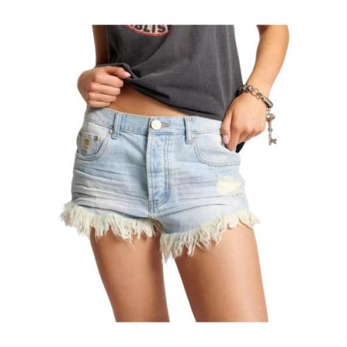 Versleten denim shorts in lichtblauw One Teaspoon , Blue , Dames