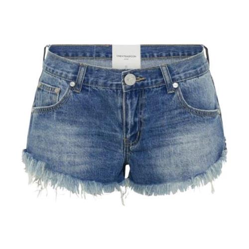 Blauwe Denim Shorts Distressed Lage Taille One Teaspoon , Blue , Dames