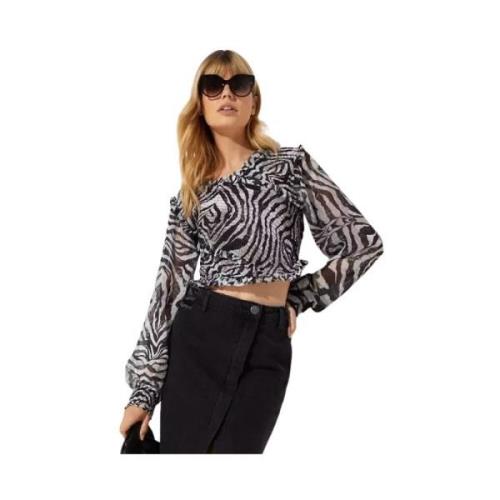 Zebra Print Wrap Blouse One Teaspoon , Black , Dames