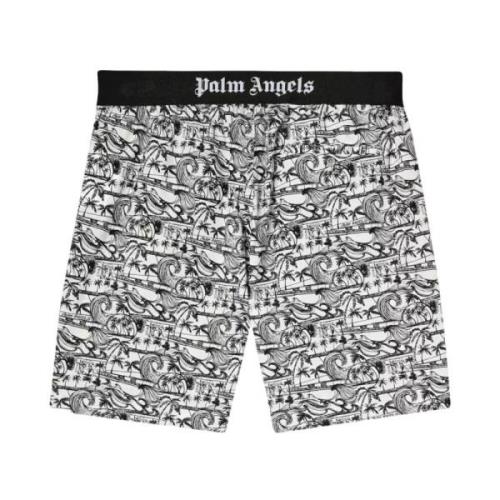 Grafische Print Shorts Zwart Wit Palm Angels , Black , Heren