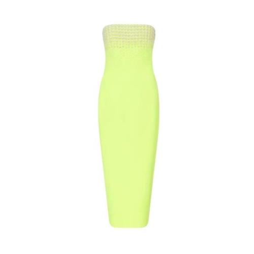 Neon Groene Parel Versierde Midi Jurk David Koma , Green , Dames