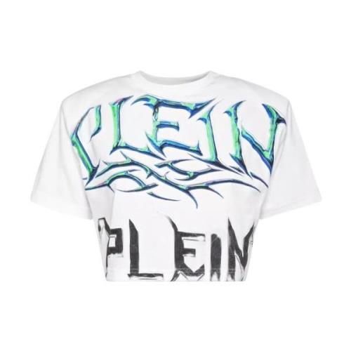 Witte Katoenen Logo Korte Top Philipp Plein , White , Dames