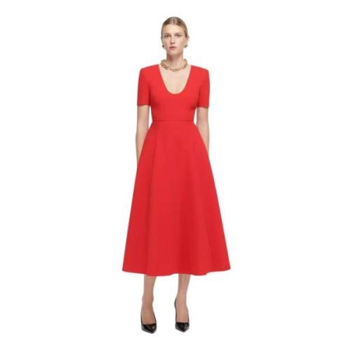 Rode U-hals Midi Jurk Roland Mouret , Red , Dames