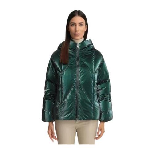 Groene Metallic Gewatteerde Jas met Capuchon Hetregó , Green , Dames