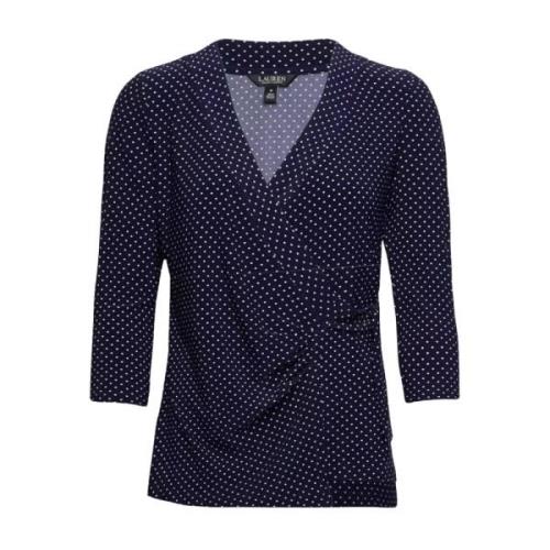 Gestippelde blouse met strik Ralph Lauren , Blue , Dames