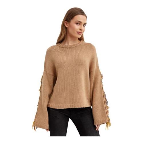 Beige Wol Fringed Sweater Fay , Beige , Dames