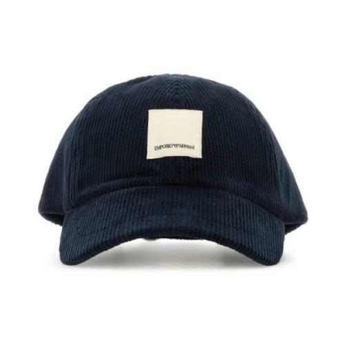 Blauwe Corduroy Baseball Cap Emporio Armani , Blue , Heren