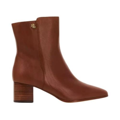 Bruine enkellaarsjes met logo Ralph Lauren , Brown , Dames