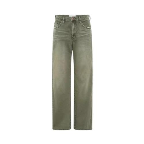 Khaki Broek met Wijde Pijpen en Distressed Details One Teaspoon , Gree...