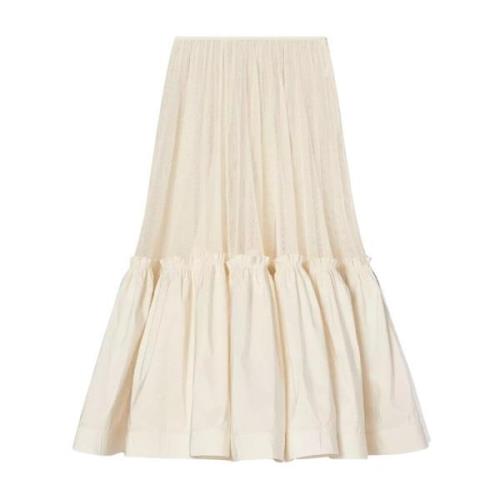 Crème Maxi Rok met Ruche Tory Burch , Beige , Dames