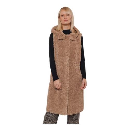 Omkeerbare capuchon lange gilet in ecomontone Rino&Pelle , Beige , Dam...