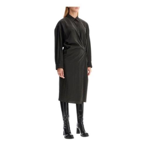 Asymmetrische Knoop Midi Jurk met Gedraaide Sluiting Lemaire , Black ,...