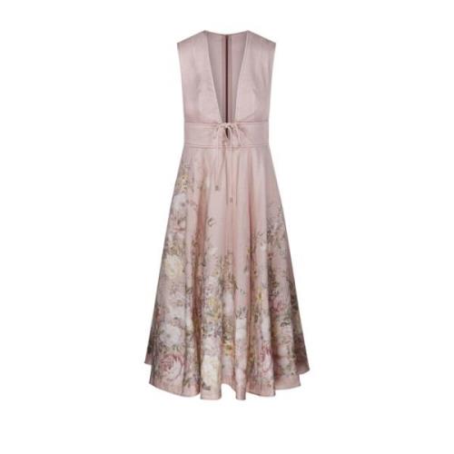 Bloemen Plunge Midi Jurk Zimmermann , Multicolor , Dames